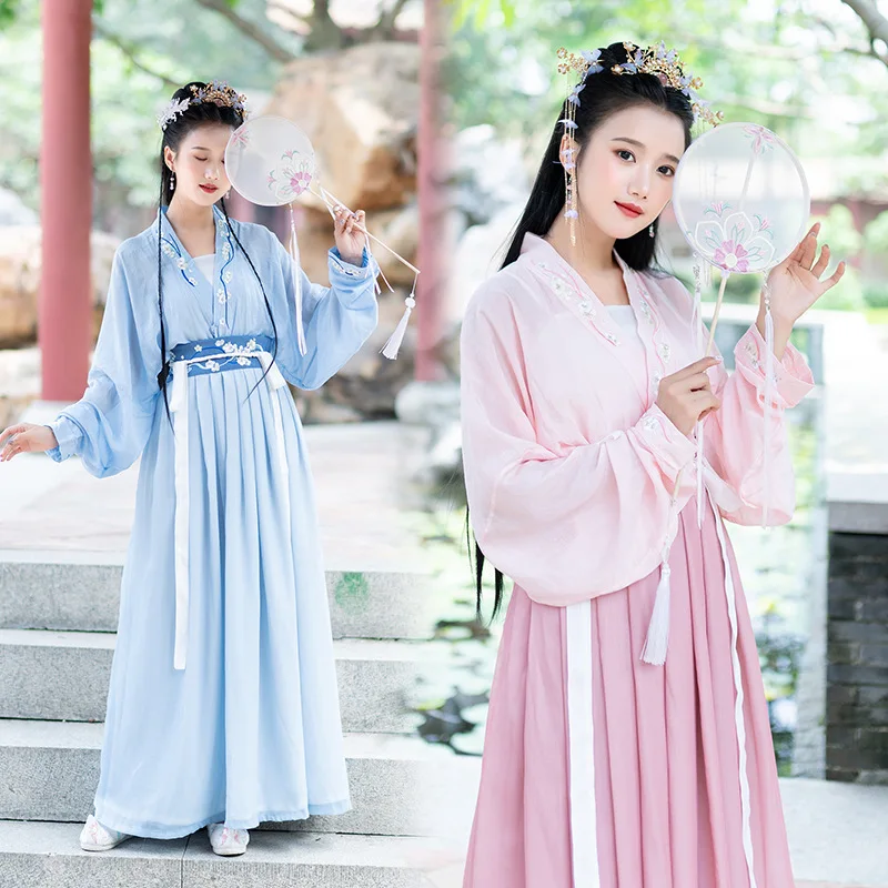 

daily Lapel Ru skirt Hanfu suit women's ancient Han elements Chinese Style Pink waist length Ru skirt spring and summer