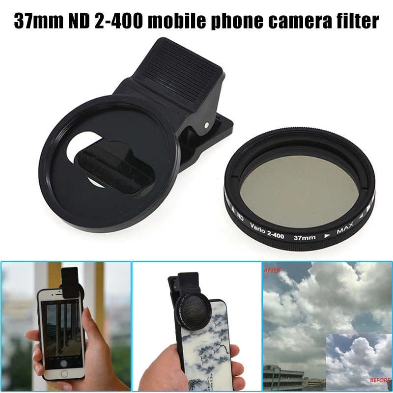 

New Adjustable 37mm Neutral Density Clips-on ND2-ND400 Phone Camera Filter Lens for Smartphone New Arrival