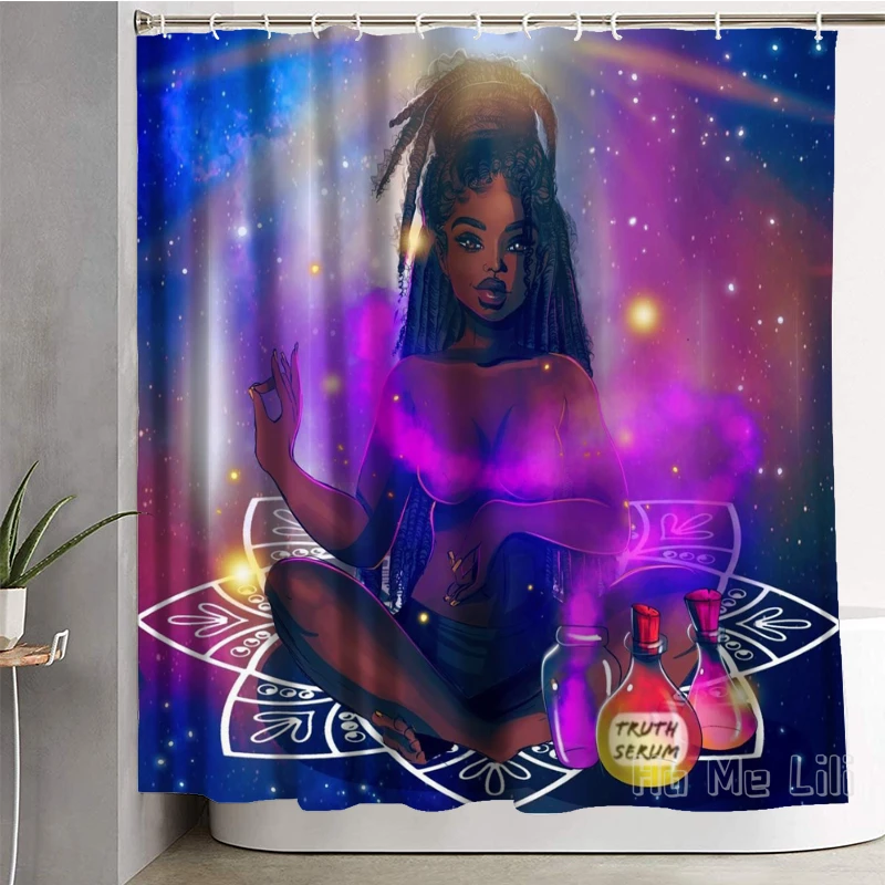 

Black Girl Space Art Shower Curtain Waterproof Bathroom Decor