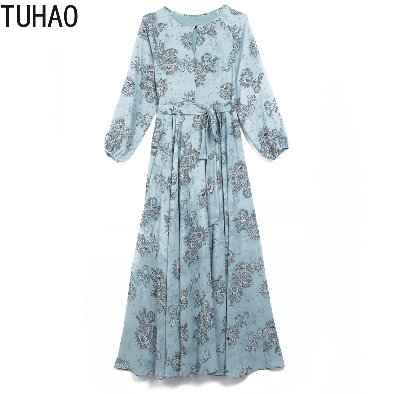 

TUHAO 2021 Bohemian Long Sleeve Dress Vintage Ladies Dresses Summer Elegant Women Casual Loose A-Line Maxi Long Dress Clothing