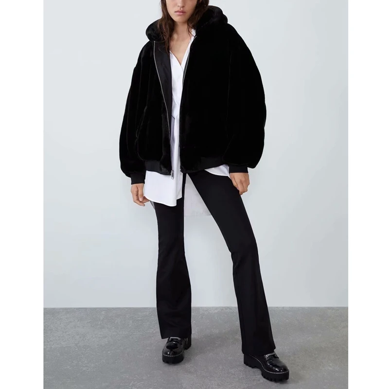 Женская двусторонняя куртка PUWD новая стильная с мехом и капюшоном Осень зима