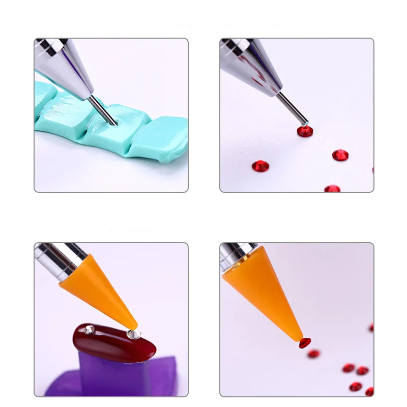 Новинка двухконцевая Силиконовая ручка для дизайна ногтей точечная стразы