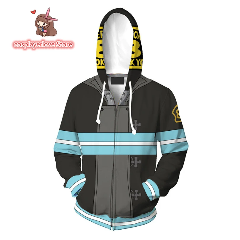 

Fire Force Enen No Shouboutai 3D printed zipper cardigan hoodies sports cospaly Cosplay Costume for Halloween Christmas Costume