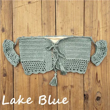 Lake Top 12 цветов, модный пляжный комплект бикини, вязаный купальный костюм, вязанный крючком купальник в богемном стиле с открытыми плечами, одежда для плавания, юбка для плавания со шнуровкой, детали по бокам - Цвет: Lake Top