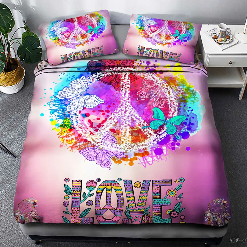 

3D Printed peace Bedding beddings and bed sets duvet Cover With Pillowcases Peace Design Bed Set 3-Piece King size