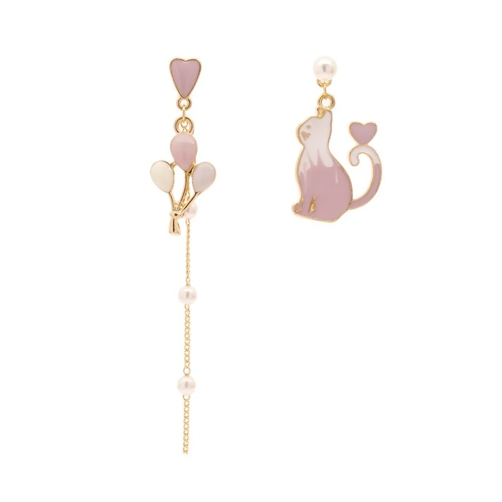 

Cute Cat Stud Earrings for Women 2021 Trend Korean Piercing Balloon Asymmetrical Hanging Earings Tassel Jewelry Heart Ear Clips