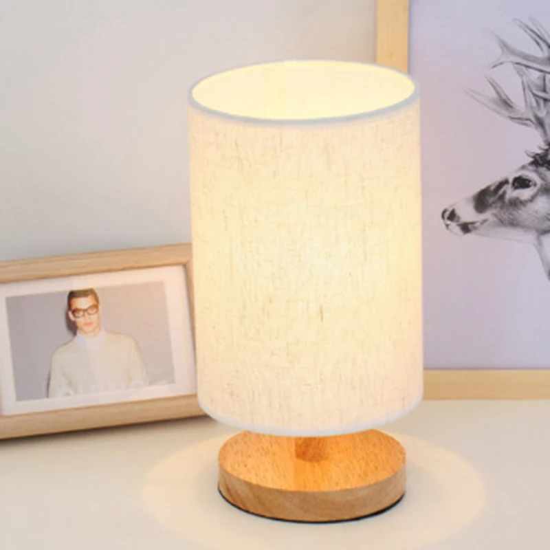 

New Bedroom Bedside Lamp Solid Wood Dimmable LED Warm Light Creative Log Warm Small Table Lamp