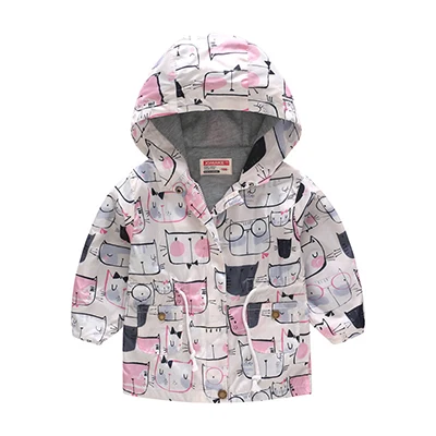 as the picture Girls Hooded Coats Fashion Printed Long Sweatshirt Windbreaker For Girls Autumn Outerwear Kids Wind Coat Children Clothing - Цвет: as the picture