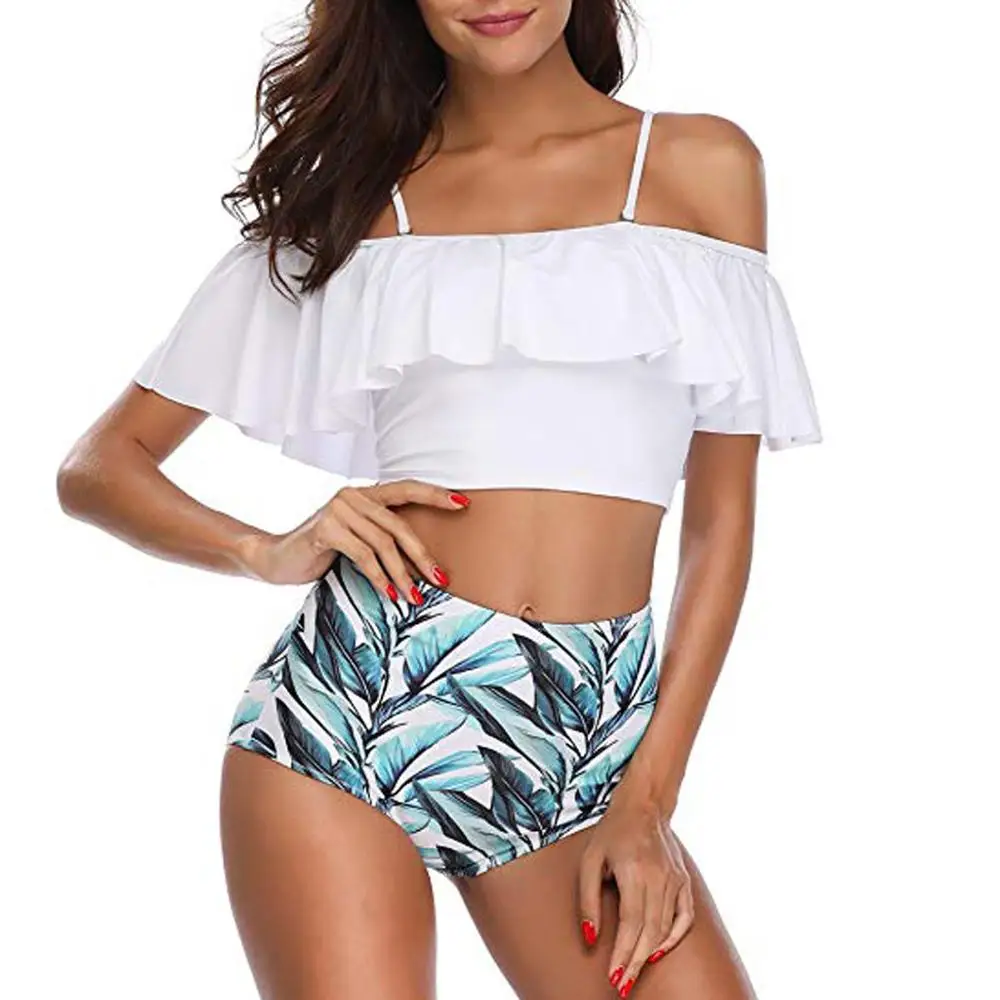 

Women Two Piece Bikini Bathing Suits Ruffled With High Waisted Bottom Bikini Set