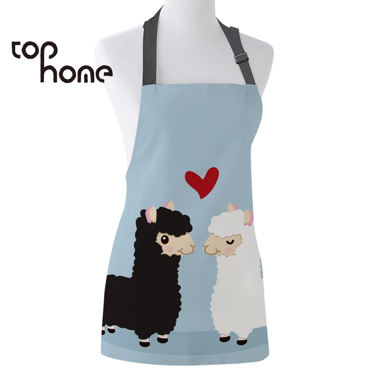 

Tophome Kitchen Apron Lovely Cartoon Alpaca Couple Printed Sleeveless Canvas Aprons for Men Women Kids Home Cleaning Tools