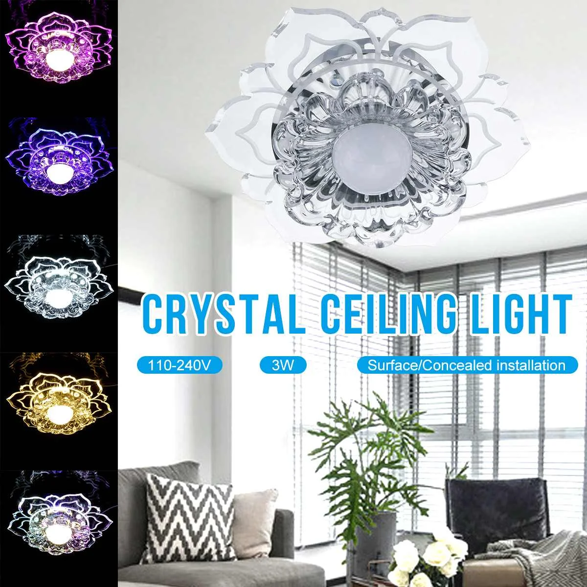 

Colorful Modern Flower Shape Crystal Ceiling Light Aisle Light Ceiling Lamp For Cloakroom Corridor Balcony Bedroom Lamp