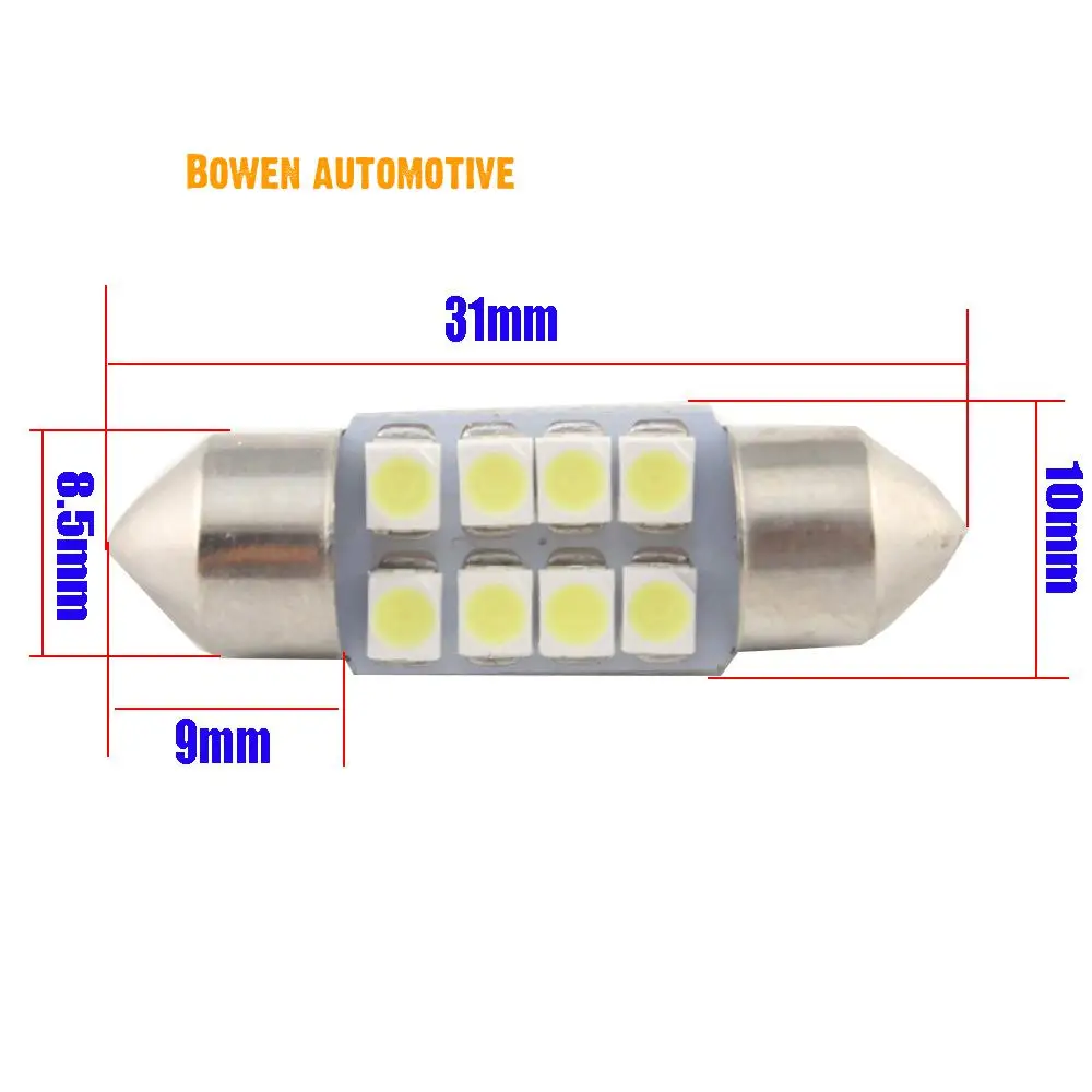 LD 2X автомобильная лампа на крышу led1210 / 3528smd 31 36 39 41 мм 8smd двойная заостренная для