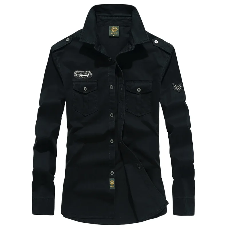 

2021 New Cotton Military Shirt Men Long Sleeve Breathable Casual Shirt Man Solid Shirt With Embroidery