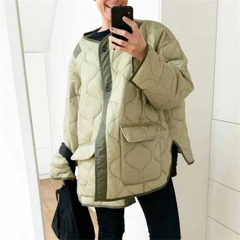 

Fashion Green Winter Warm Coat Women Casual Loose Single Breasted Pocket Jackets 2021 New Autumn Winter Parkas Outwear