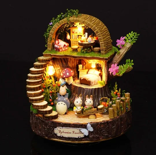

Forest Wooden Totoro DIY Doll House Home Decoration Handmade Cartoon Kit Miniature Home Assembling Toys Dollhouse Gift Kawaii