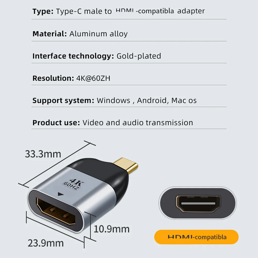 Переходник с USB Type C на HDMI-совместимый адаптер 4K штекер гнездо VGA DP 8K кабельный