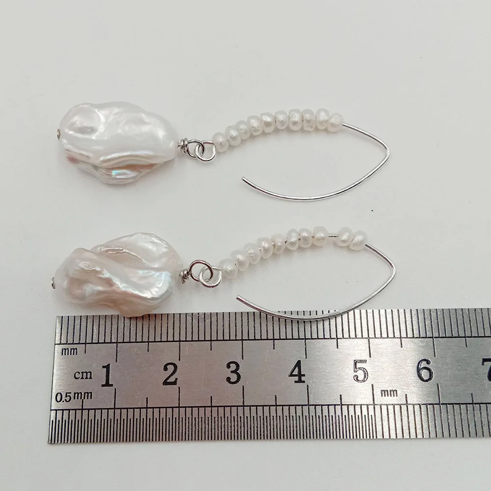 

925 silver HIGH QUALITY PEARL EARRING 100% nature freshwater pearl ,AAA Pearl,13x20 mm big baroque pearl