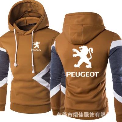 

2021 New Spring Autumn Fashion Men Pullover Sweatshirts Peugeot Car Logo Patchwork Casual Cotton Hoodies Clothing 5 Colors