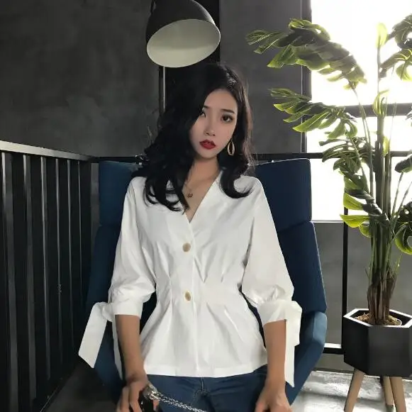 Женские кружевные топы и блузки для офиса OL с длинным рукавом v образный вырез