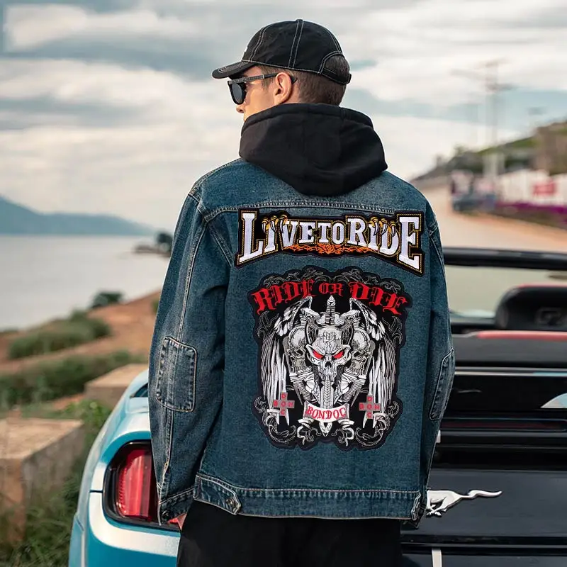 Punk Biker Patch Iron On Embroidery Patches Clothes Big Pacthes For Jackets Denim Applique DIY Rock Large Back Pacth Badges | Дом и сад
