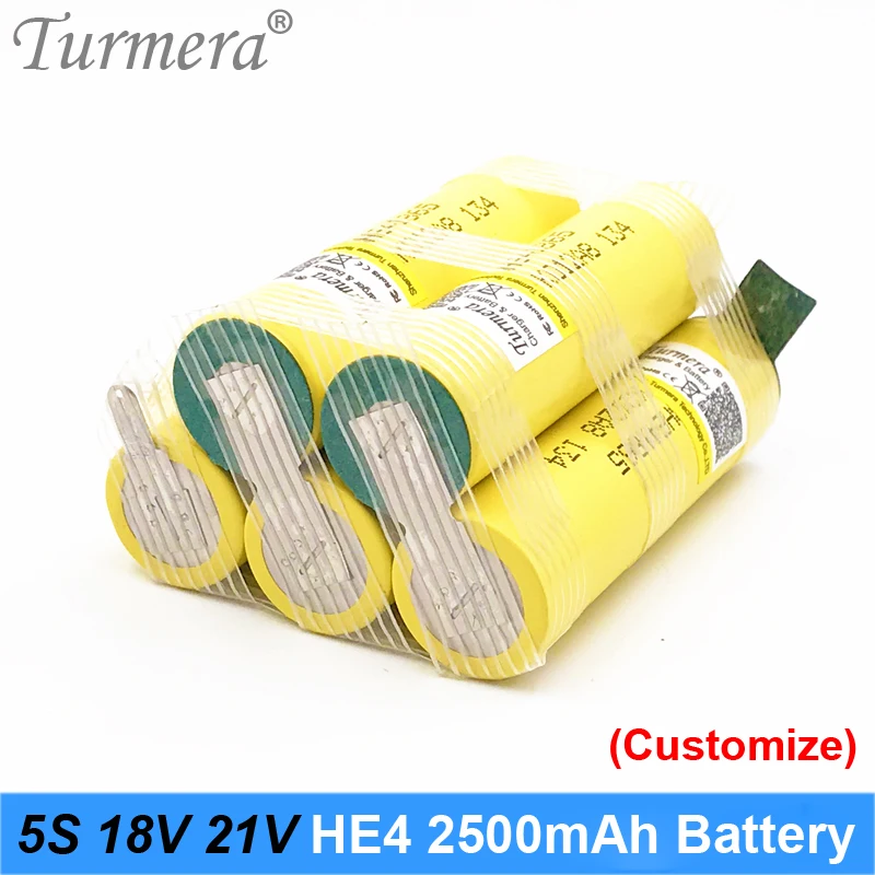 

Turmera 5S 18V 21V 18650 HE4 2500mah 20A 35A паяльная перезаряжаемая литиевая батарея для шуруповерта и пылесоса