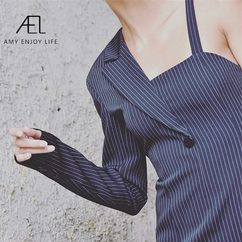 Женское Бандажное платье AEL синее на одно плечо с открытой спинкой лето 2020