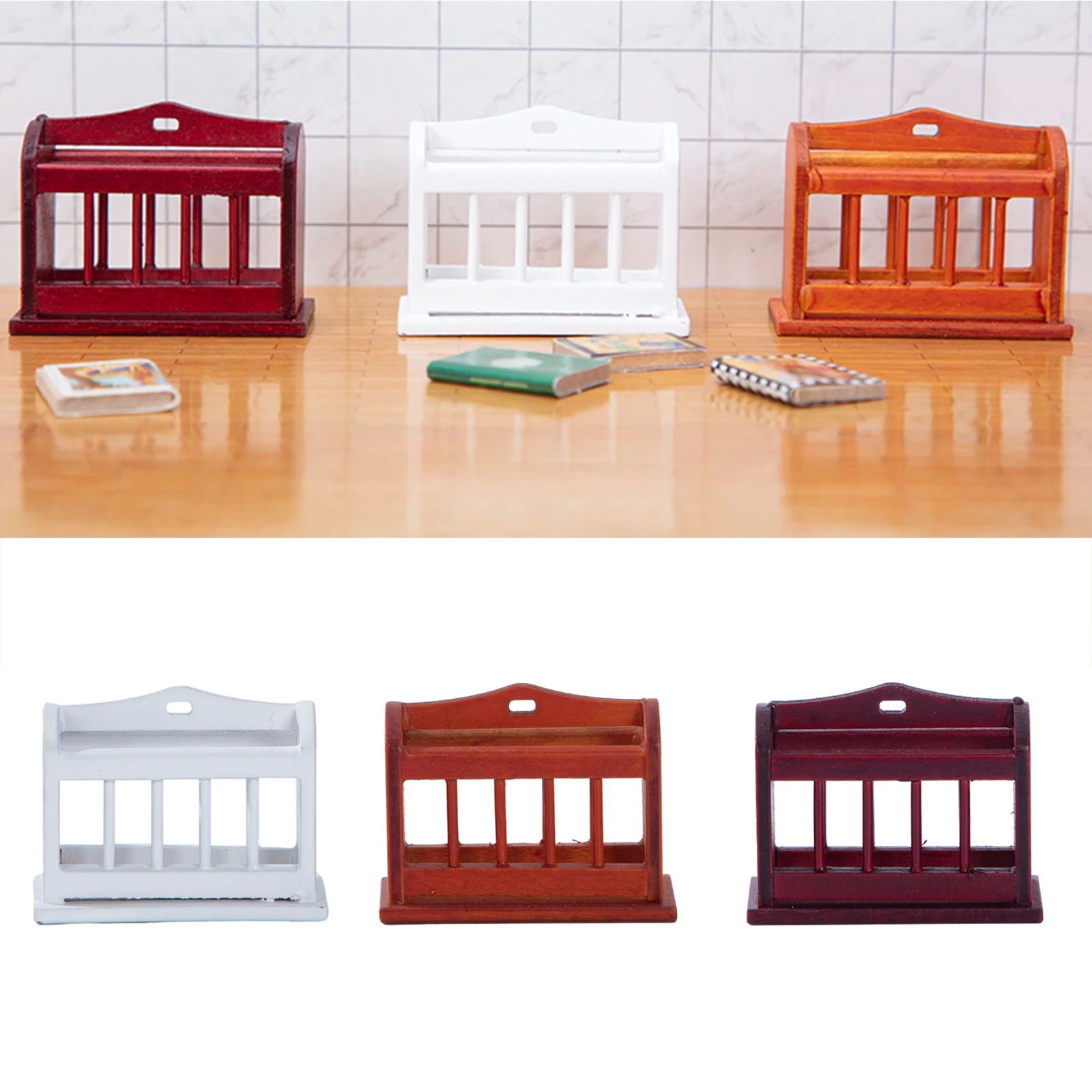 

1:12 Dollhouse Study Room Desktop Bookshelf Model Miniature Newspaper Stand