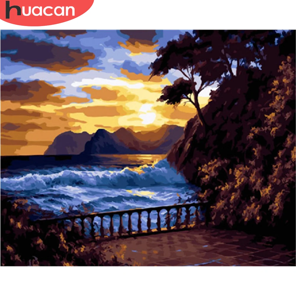 

HUACAN Paint By Number Sea DIY Pictures By Numbers Seascape Kits Hand Painted Painting Art Drawing On Canvas Gift Home Decor