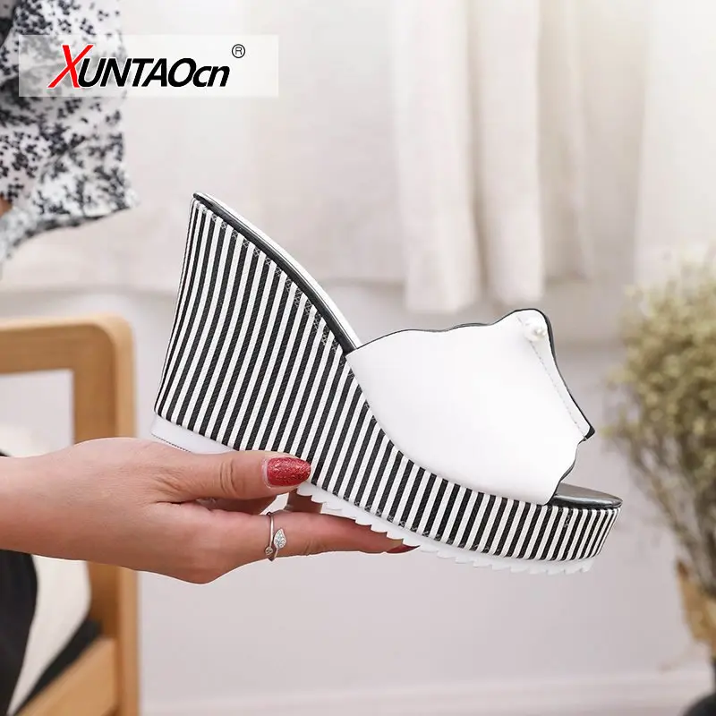 

Summer Wedges Sandals High Heels Beach Slippers Platform Stripe Pearl Sandals Flip Flops Women Shoes Sandalias Mujer Shoes