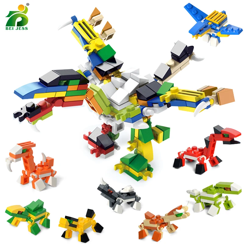 

21Pcs Children's 8 in 1 Classic Building Blocks Set Plastic Dinosaurs Micro Constructor Animal Educational Toy For Boy Gifts