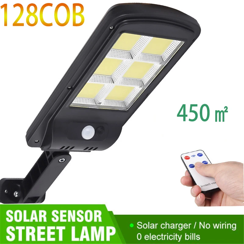 

128COB OutIdoor Solar LED Street Light Waterproof Wall Lamp Smart Remote Control Upgrad Lantern Garden Square Highway Light