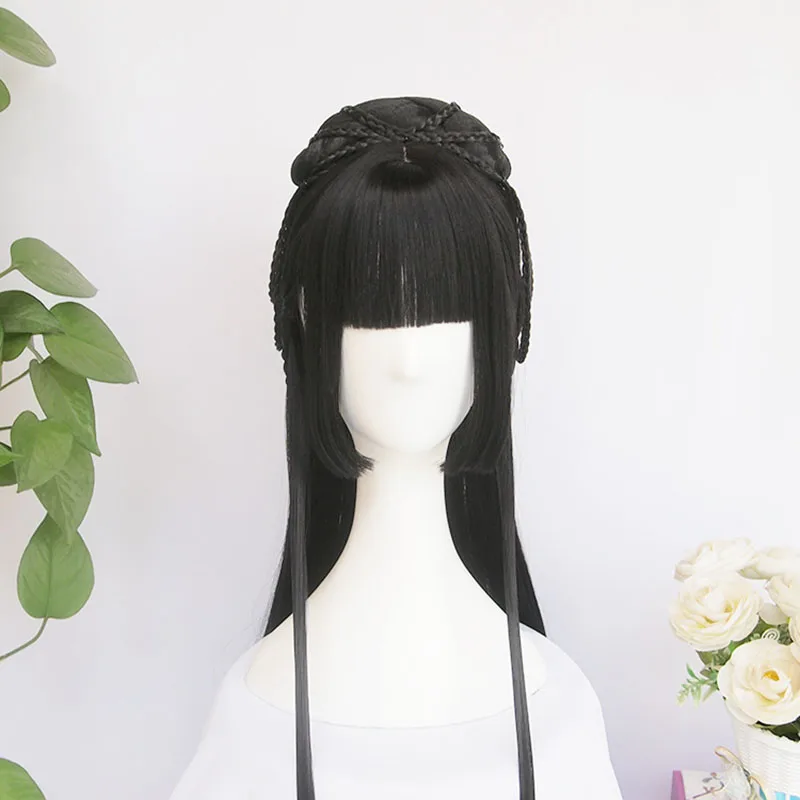 Винтажный парик в китайском старинном стиле длинный прямой черный для