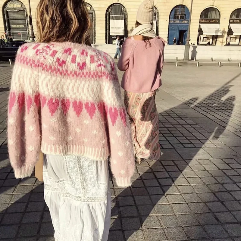 GypsyLady повседневные шикарные розовые вязаные свитера Кардиган цветочный свитер с