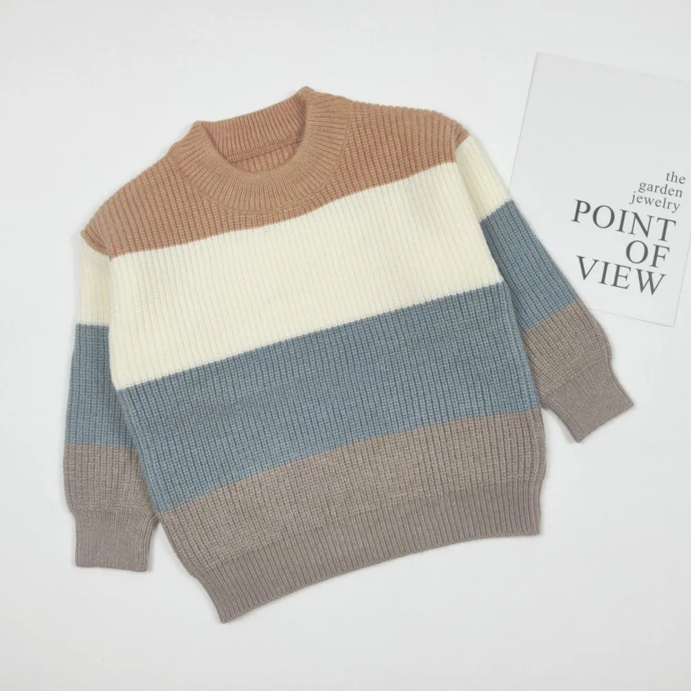 

Baby Boy Girl Sweater Kids Autumn Winter Clothes O-Neck Striped Casual Cotton Knitted Sweaters for 2-6Y Girls Boys