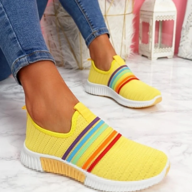 

2021 New Women's Fashion Mesh Color Matching Flat Bottomed Comfortable Sports Shoes Breathable Light Casual Shoes KM278
