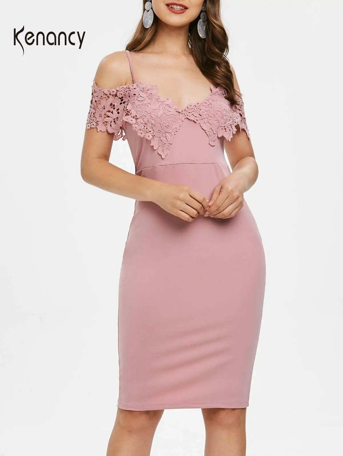 Женское ажурное платье-карандаш Kenancy облегающее платье с открытыми плечами и