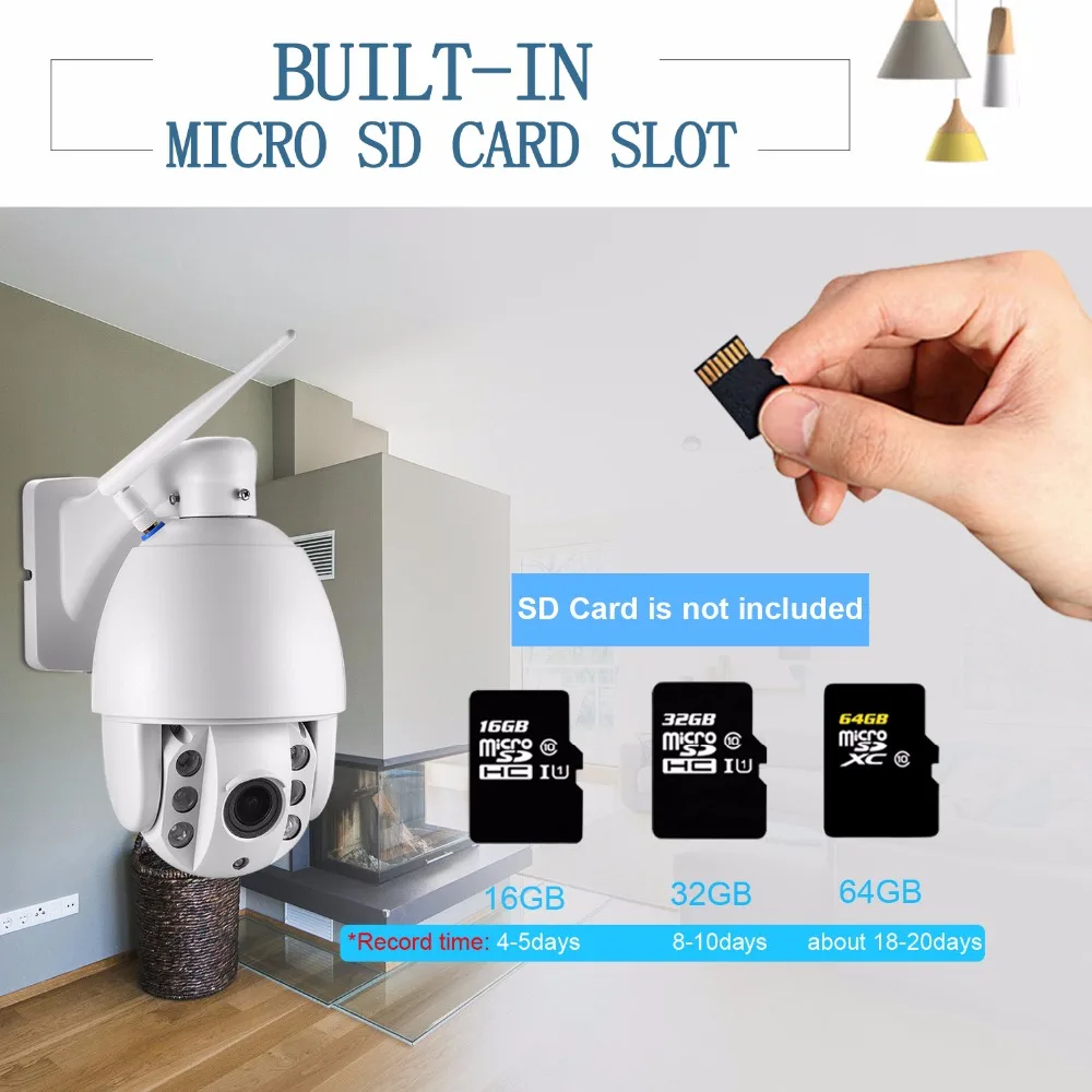 Speed Dome HD 1080P IP Camera Wifi SD Card Slot Waterproof Night vision Motion Detection Mini 4'' PTZ Wireless 4X Zoom |