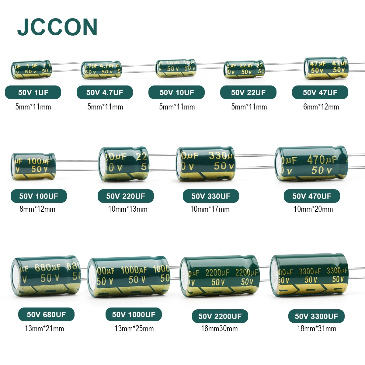 15-100Pcs JCCON Aluminum Electrolytic Capacitor High Frequency Low ESR 50V 1UF 4.7UF 10UF 22UF 47UF 100UF 220UF 330UF 470UF 680U