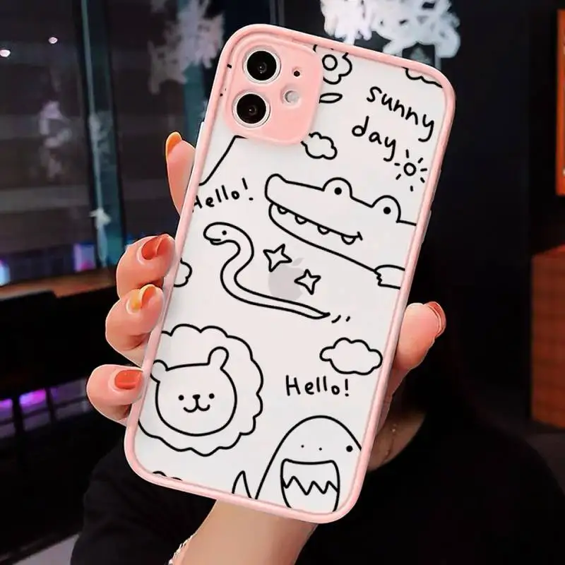

Cartoon cute animal bear frog rabbit Phone Cases Matte Transparent for iPhone 7 8 11 12 s mini pro X XS XR MAX Plus cover funda