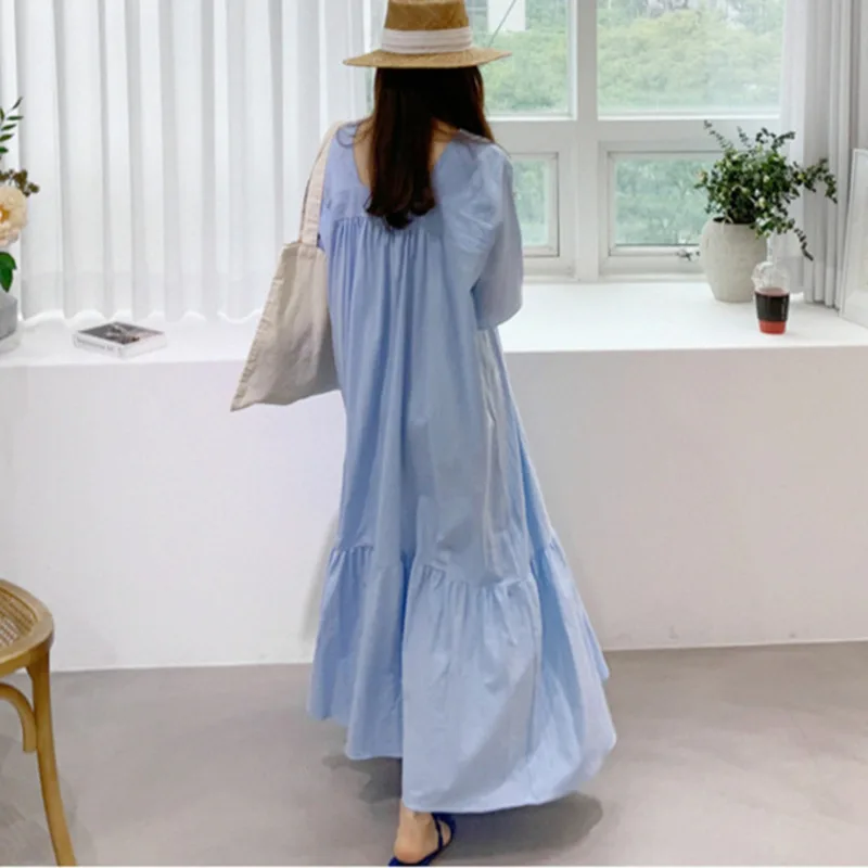 

IEQJ Women Green Elegant Temperament Ruffles Pleated Robe Dress New O-neck Short Sleeve Loose Fashion Tide Summer 2021 3F0671