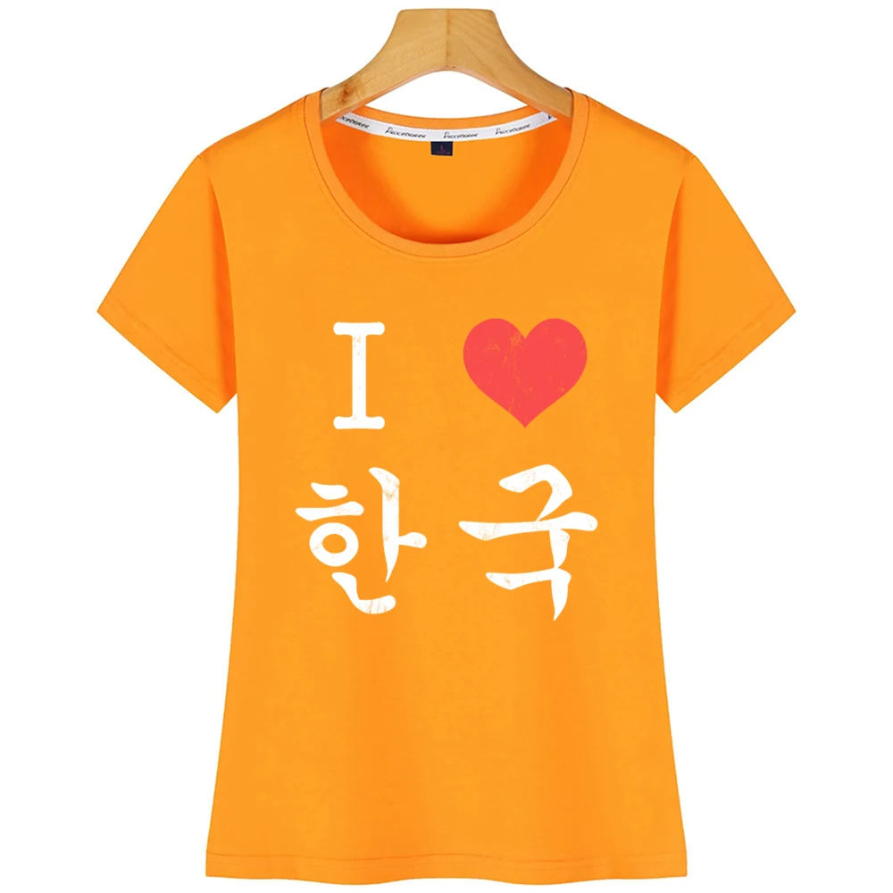 Топы Футболка женская я люблю корейский язык хангуль сердце 34 рукава летняя Harajuku