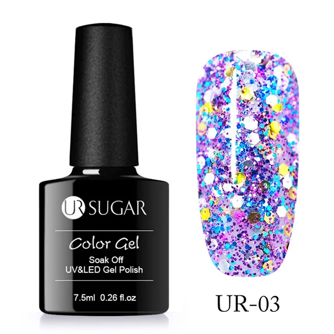 Glitter 3 UR SUGAR 7,5 мл голографический УФ лак для ногтей с блестками лак блестящая Лазерная Блестки УФ гель лак личная гигиена дизайн ногтей маникюрный лак - Цвет: Glitter 3