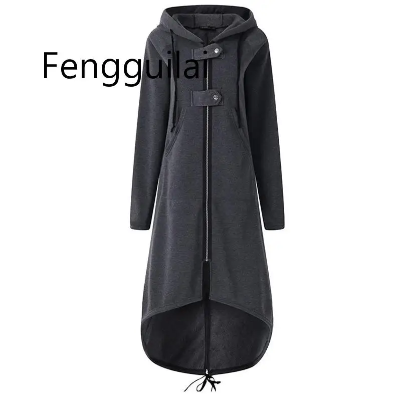 

FENGGNUILAI Fashion Long Sleeve Hooded Trench Coat 2019 Autumn Black Zipper Plus Size 5XL Velvet Long Coat Women Overcoat Clothe