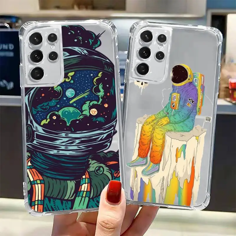 

ins romantic fantasy astronaut Phone Case Transparent for Samsung A 10 21S 31 50 51 52 12 71 S note 10 20 21 fe plus ultra