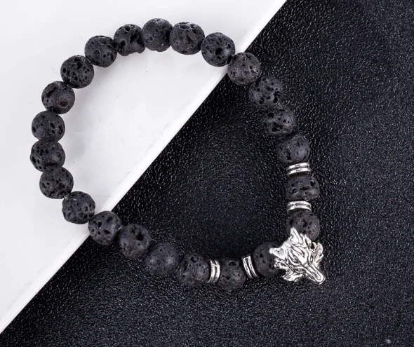 

wolf 8mm Punk multicolor Agate beads Chakra Reiki Buddha Yoga Bracelet elastic adjustable Volcanic Stone Bangles cfb2