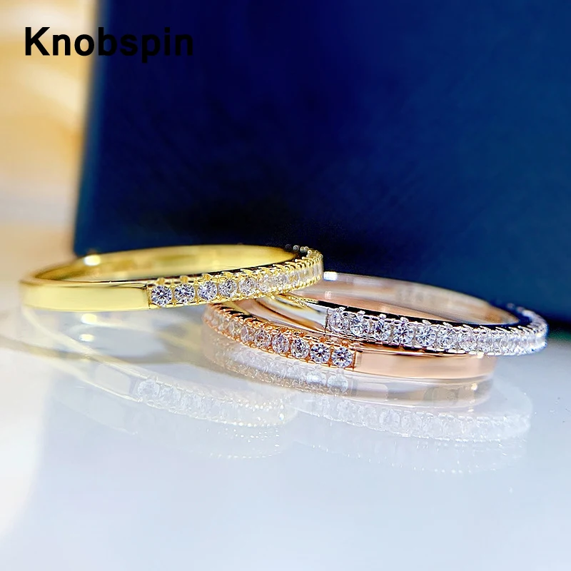 

Knobspin 18K Plated White Pink Rose Gold Thin 100% 925 Sterling Sparkling Silver Rings For Women Engagement Party Fine Jewelry