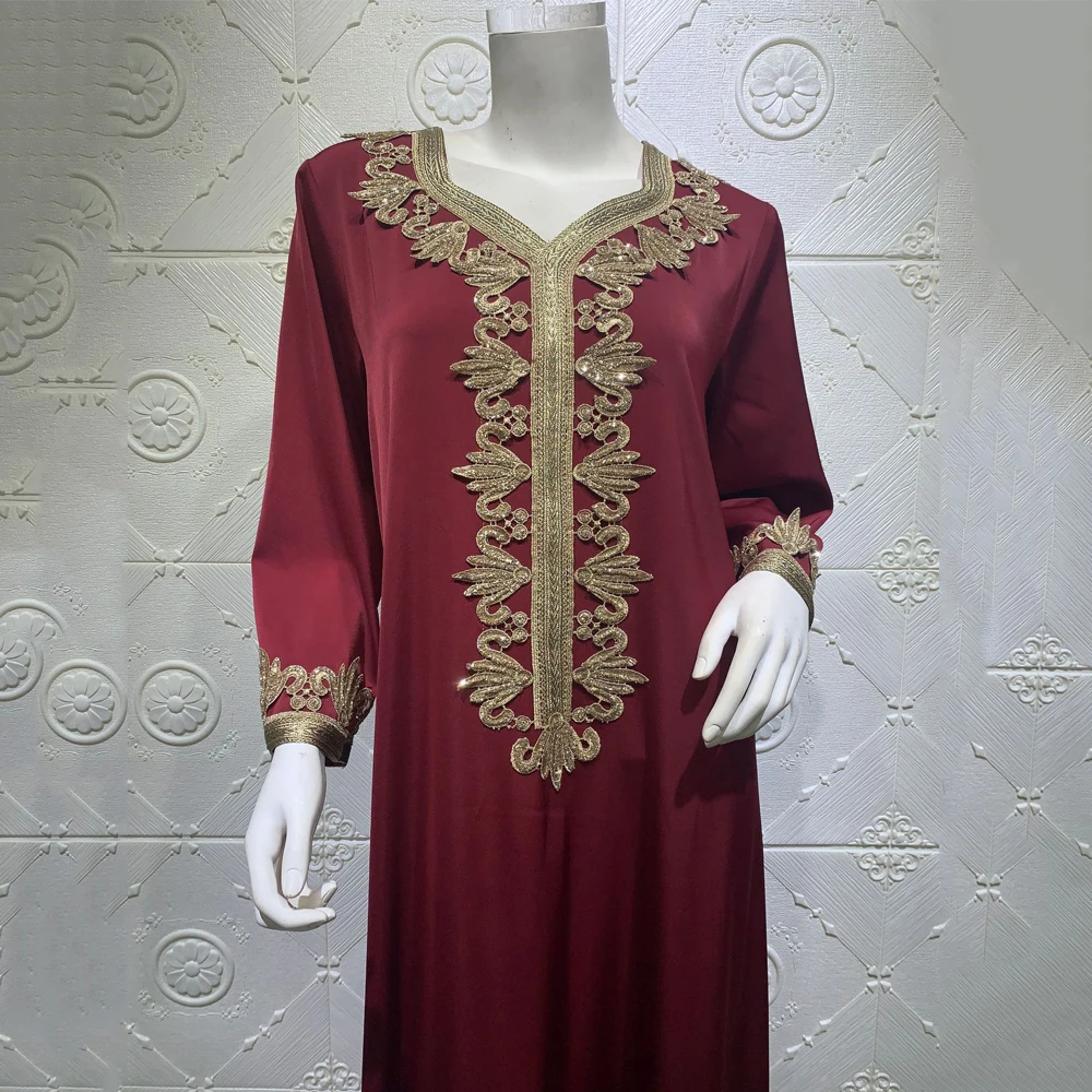 

MD Eid Mubarak Abaya Dubai Muslim Women Dress Djellaba Femme Plus Size Boubou Long Sleeve Gown Turkish Kaftan European Clothing