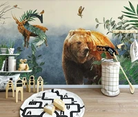 custom photo mural wallpaper 3d nordic modern minimalist beautiful dream forest animal bear childrens room background wall