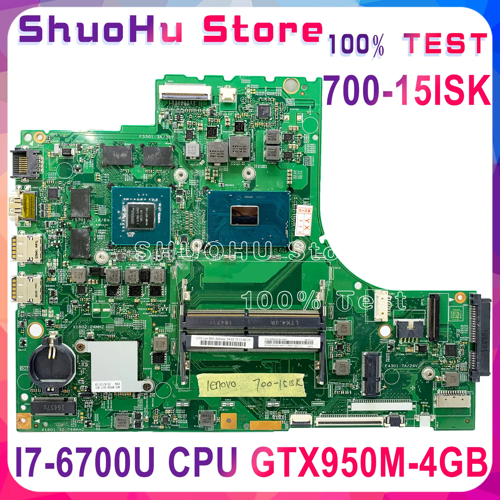

KEFU 700-15ISK Motherboard For Lenovo ideapad 700-15ISK xiaoxin700 Laptop Motherboard I7-6700U CPU GTX950M-4GB original Tested