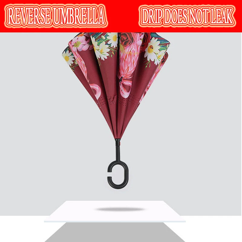 Модный обратный Зонт с-образной ручкой мисс двуслойный перевернутый Защита от